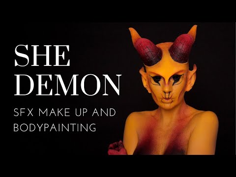 She demon- sfx make up and bodypainting