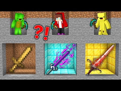 JJ vs Mikey vs Banana Kid : Who Mined The Strongest Swords in Minecraft Maizen! in Minecraft Maizen!