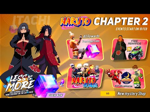 Naruto Chapter 2 Free Rewards🔥🤯|Less is More TopUp,Evo M1014 Date|Free Fire New Event | Ff New Event