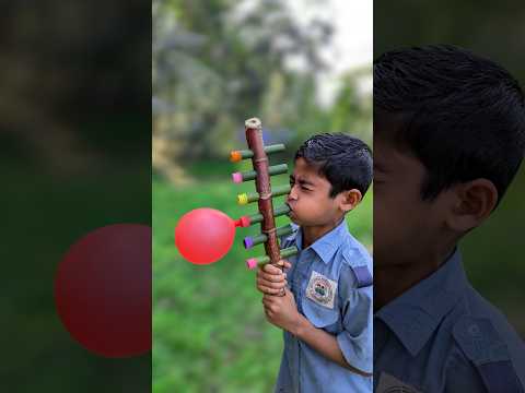 Red trees and colorful balloons and bamboo toys #art #diy
