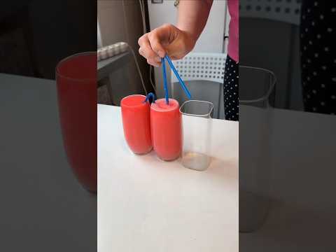 Divide the juice equally into glasses using straw 🤔