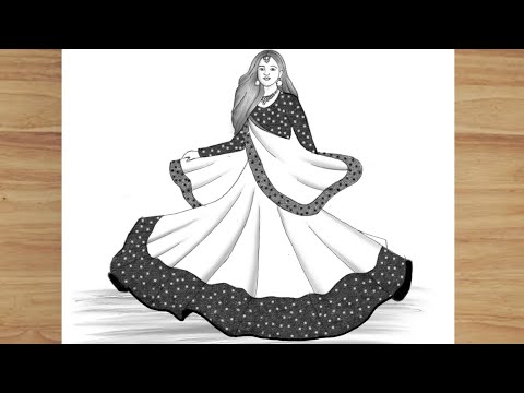 How to a beautiful traditional girl with a lahenga | lahenga girl drawing easy