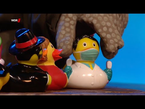 Die Echse spielt die Coronakrise mit Enten nach
