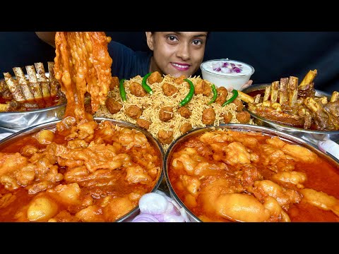 Spicy Mutton Fat Curry Spicy Mutton Curry With Soya Biryani Onion Raita Eating Mukbang Spicy Eating
