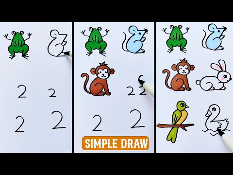 2 नंबर से बनाएं मेंढक तितली खरगोश चिड़िया के चित्र | how to draw Birds with help of 2  numbers .