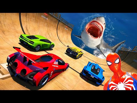 Novo Desafio com MOTOS e CARROS Homem-Aranha e Super-Heróis - GTA V