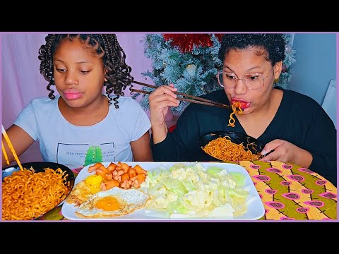 FIRE NOODLES, CUCUMBER SALAD, EGGS, SAUSAGES MUKBANG | chitchat