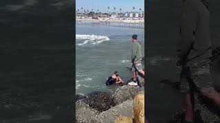 WATCH: Swim coach dives into dangerous waters to save a father and daughter #shorts #foxnews