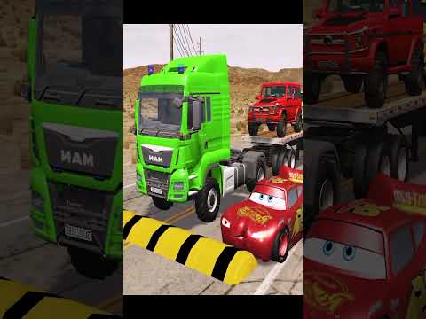 Flatbed Truck Mcqueen - Transportation with Truck - Pothole vs Car | BeamNG.Drive #4