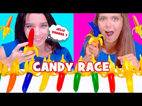 ASMR Jelly Gummy Banana RACE Eating Challenge