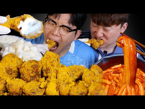 뿌링클 치킨 쌓아놓고 뿌링 소스에 담가서, 분모자 떡볶이까지 달달 매콤 먹방 ASMR Bburinkle Chicken Tteokbokki mukbang