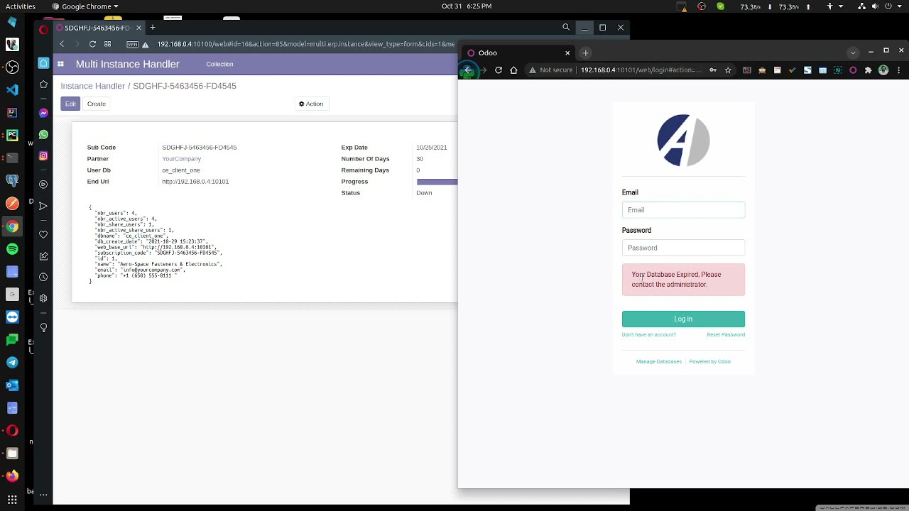 Manage your Odoo clients using Licensing/key subscription module | Odoo Community version | 01.11.2021

Now it's easy to manage the licensing or subscription of your Odoo multiple clients to a main DB using this module. You can ...