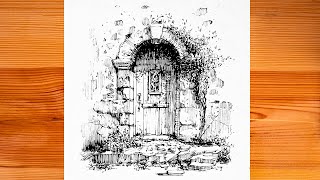 Architecture drawing | Old door Urban sketching tutorial
