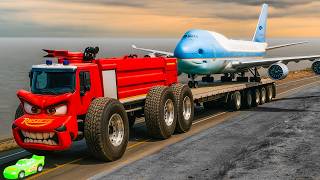 Fire Tow Truck Aircraft McQueen Eater VS Cars Lightning McQueen Monsters Beamng Drive #456