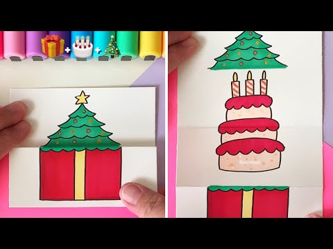 How to Draw a Folding Surprise Emoji Mix 🎄🎂🎁