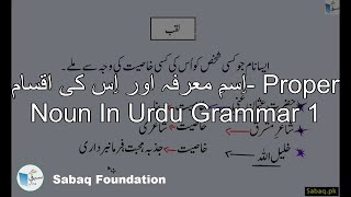 اِسمِ معرفہ اور اِس کی اقسام- Proper Noun In Urdu Grammar 1
