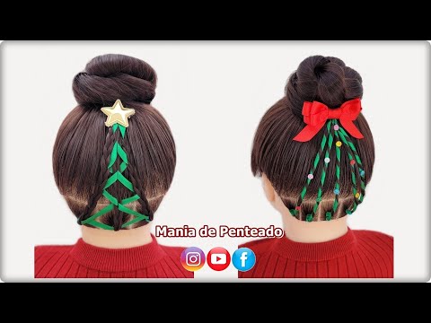 Penteados Fáceis com Coque e Árvore de Natal 🎄😍| Easy Christmas Tree Hairstyles for Girls 🎄🥰