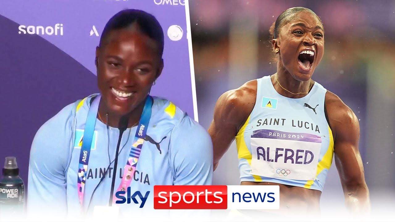 Julien Alfred reacts to her 100m gold and becoming Saint Lucia’s first ever Olympic medalist