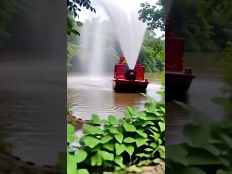 Kapal pemadam kebakaran lewat di dekat sungai