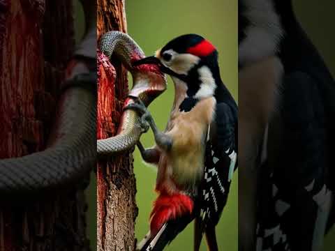 뱀의시체를 먹는 무서운 `딱다구리`의 집요 #motherhood #snake #love