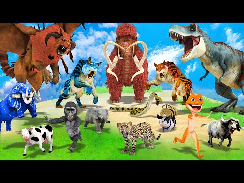 Mammoth Elephant Cow Gorilla vs Giant Lion Cheetah vs Zombie Dinosaur Snake Attack Baby Elephant Pig