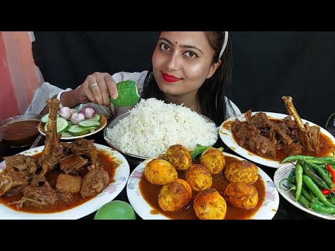 Very Testy Gondoraj Duck Masala+Egg FryBuna+Green Chilli+Salad+Huge Basmati Rice Eating Bangali Asmr