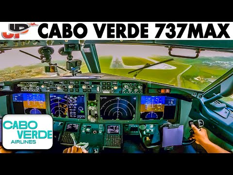 Bad Weather 737MAX Cockpit Landing & Takeoff Lisbon Cabo Verde Airlines