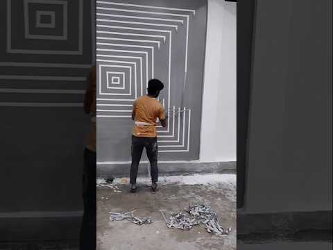 Tape Wall painting design 🔥👀🔲 | #art #wallart #acrylicpainting #wallpainting #3dwallpainting