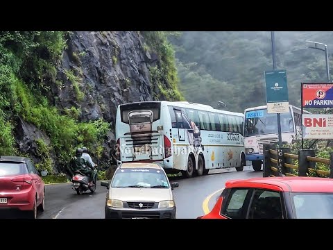 VOLVO B11R i-shift Skilled driving in dangerous hairpin bend ghat road|KSRTC AIRAVAT in wayanad ghat