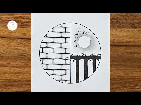 Easy Circle Scenery Drawing | Pencil Drawing in Circle Easy Step By Step | Easy circle drawing
