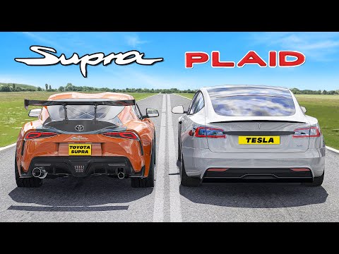 1200HP Toyota Supra v 1020HP Tesla S Plaid: DRAG RACE | Assetto Corsa