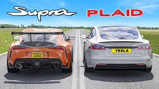 1200HP Toyota Supra v 1020HP Tesla S Plaid: DRAG RACE | Assetto Corsa
