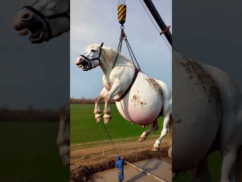 Large horse stuck in mud farmers save #humanity #horse #horselover #shortsfeed #animals #rescue #ai