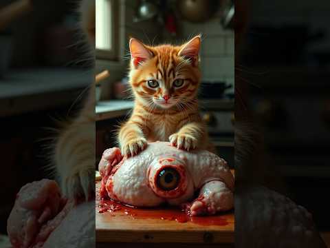 O gato foi fazer o jantar mas na hora de preparar o frango levou um susto #miau #gatinho #miaumiau