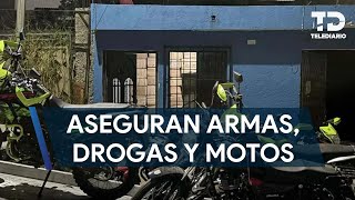 Aseguran media tonelada de droga, armas y motocicletas tras cateo en Apodaca