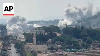 YouTube video thumbnail:  Israeli Airstrikes Hit a Village in Lebanon, State Run Media Reports 