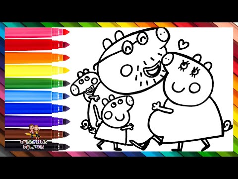 Desenhar e Colorir Peppa Pig e Sua Família com o Novo Bebê na Barriga da Mamãe Pig 🐷🐷🐷🐷🤰💗🌈