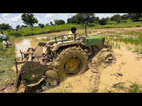 John Deere tractor stuck in mud Rescued by Mahindra tractor | tractor |