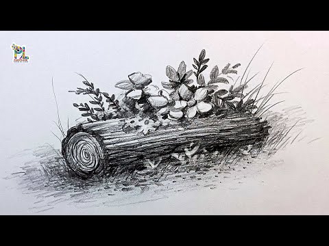 How to draw and Shading Wood and Flowers with Easy Pencil Strokes