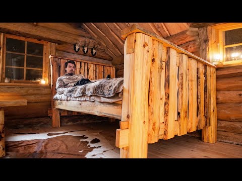 Building A MASSIVE Bed Alone In The Log Cabin!
