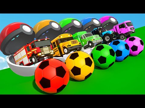 🎅Christmas Songs, Old Macdonald Had A Farm - Pokemon Balls, School Bus, Police Car | Nursery Rhymes