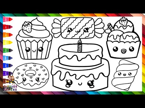 Dibuja y Colorea Lindos Postres y Dulces 🎂🧁🍬🍨🌈 Dibujos Para Niños