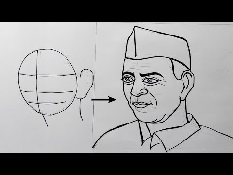 jawaharlal nehru drawing easy,easy children's day drawing,how to draw jawaharlal nehru ,