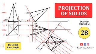 PROJECTION OF SOLIDS SOLVED PROBLEM 28 IN HINDI IN ENGINEERING DRAWING  @TIKLESACADEMY