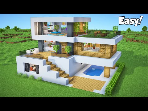 Minecraft: How to Build a Modern House Tutorial (Easy to follow) #51 - Interior in Description!