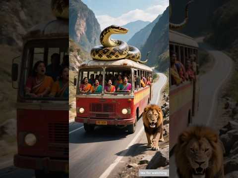 Anaconda attack on passengers bus Lion saved 🦁 🚌 🐍#shorts #ai