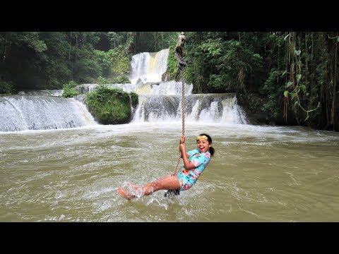 WATERFALL ROPE SWING - Kids Family Fun In Jamaica!