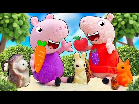 Paseando por el bosque con Peppa y George. Juguetes peluches para niños