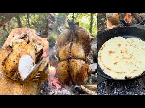 Roasted Chicken in Nature | Bushcraft Style Cooking | ASMR