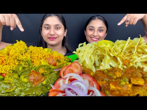 Eating Veg Pulao with Palak Paneer and Lachha Paratha with Kadai Paneer Challenge|Food Challenge